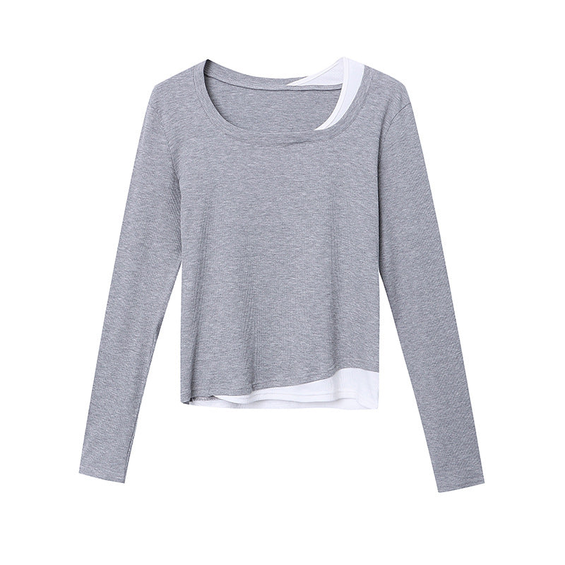 Damen lässiges Langarmshirt mit modischem Chiffon-Detail und feiner Struktur Drune