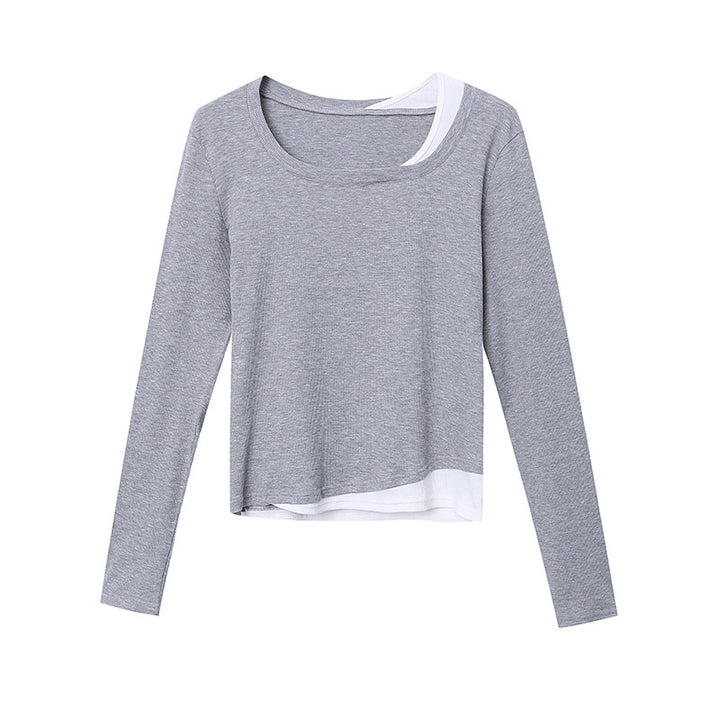 Damen lässiges Langarmshirt mit modischem Chiffon-Detail und feiner Struktur Drune
