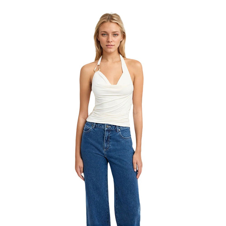 Damen Haltertop mit eleganter Drapierung und modischem Ringdetail Drune