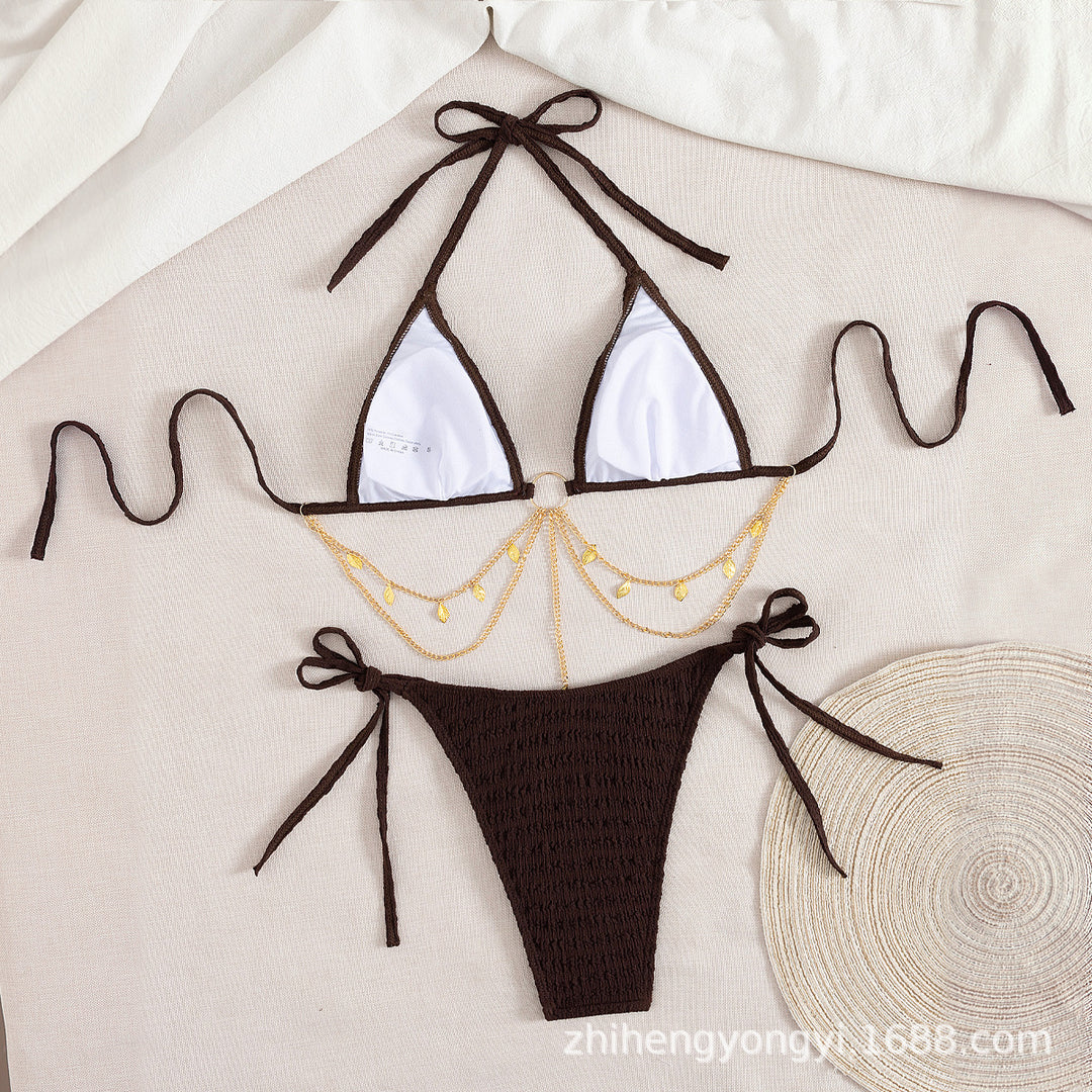 Damen Triangel-Bikini mit goldenen Kettenverzierungen Drune