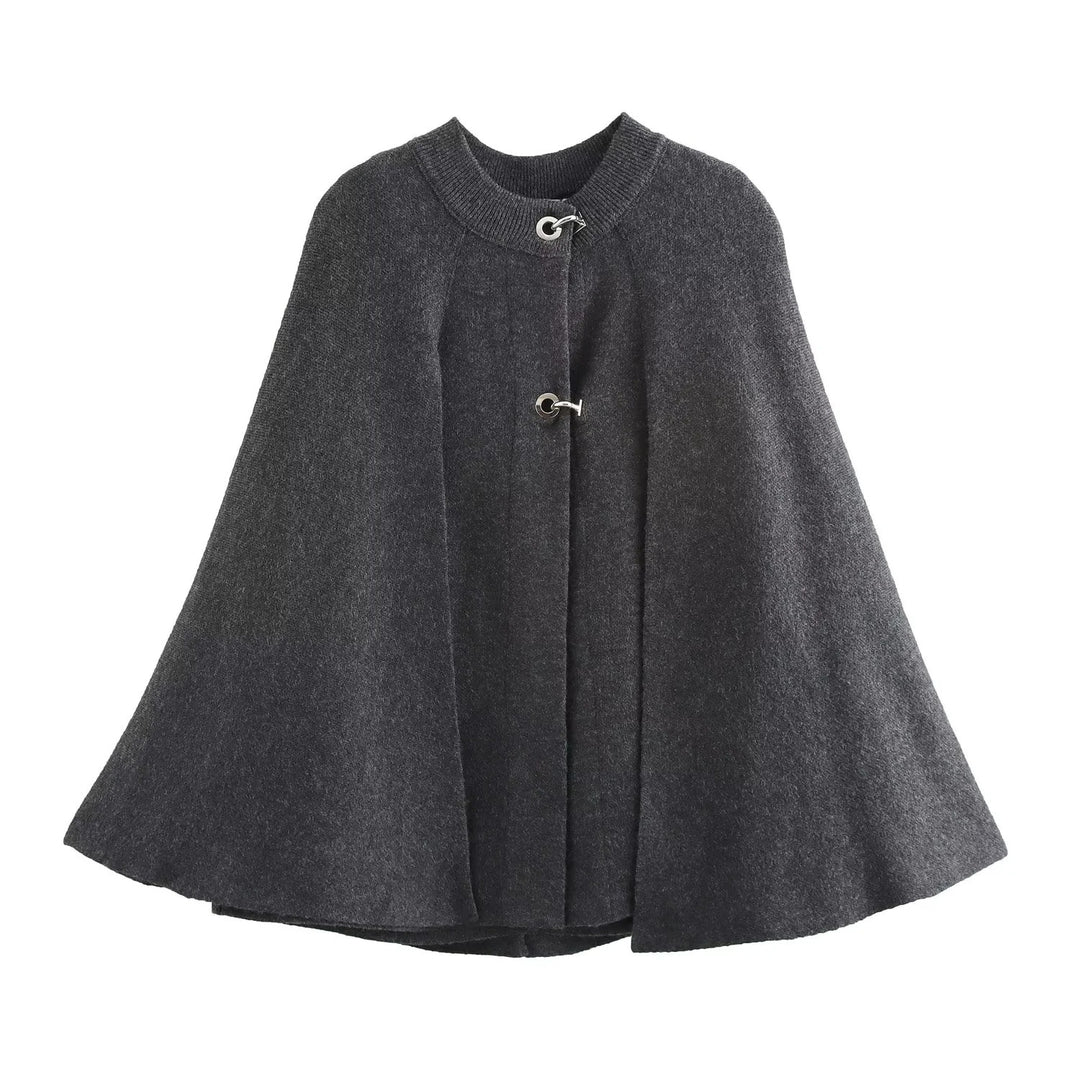 Damen modische Umhangjacke mit elegantem Stehkragen und dekorativen Knopfdetails Drune