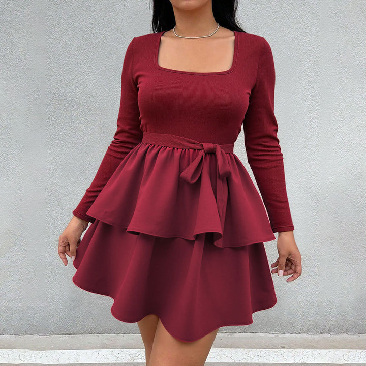 Damen Minikleid mit quadratischem Ausschnitt und rüschenbetontem Taillenband Drune