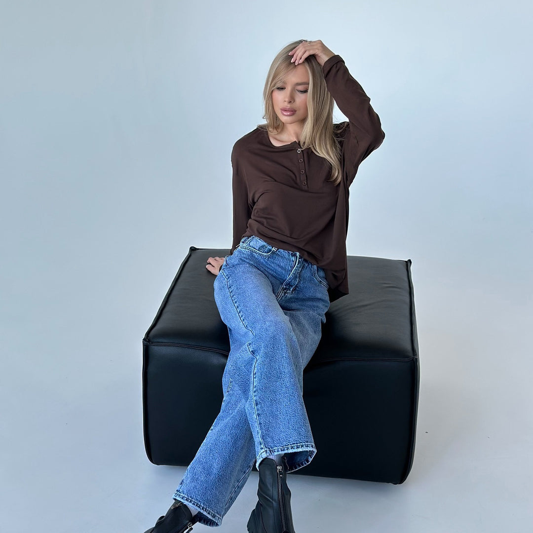 Damen Langarmshirt mit Knopfdetails und lässigem Schnitt Drune