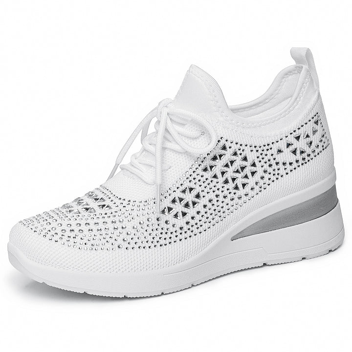 Damen nan Strick-Plateau-Sneaker mit funkelnder Verzierung, sockenähnlichem Einstieg und stoßdämpfender EVA-Zwischensohle Drune