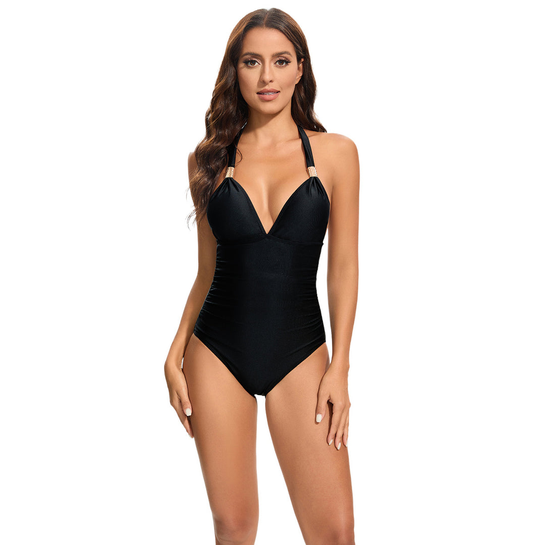 Damen Eleganter Badeanzug mit tiefem V-Ausschnitt und verstellbaren Trägern Drune