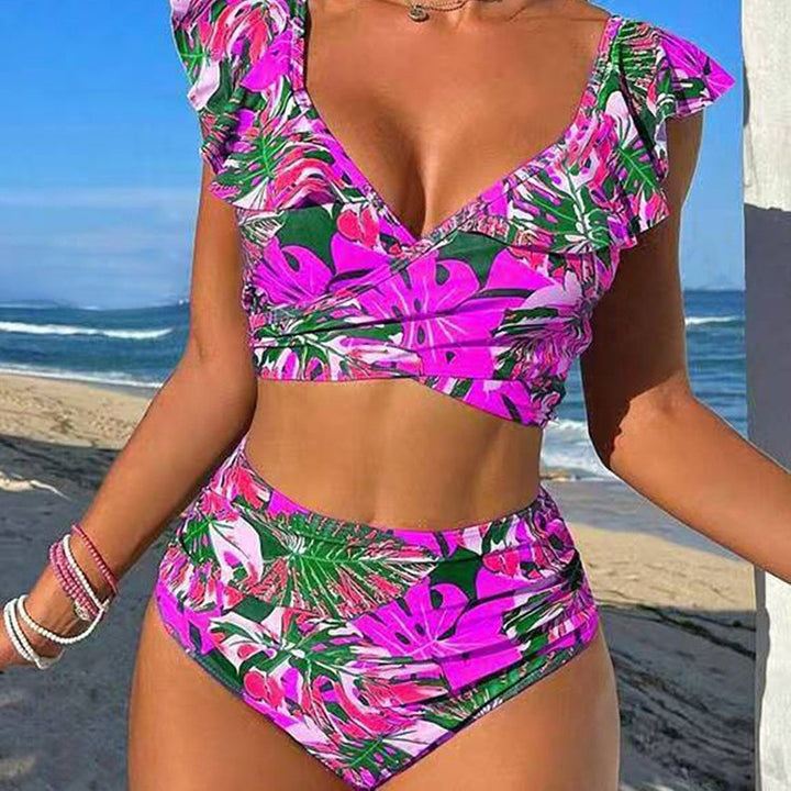 Damen Cropped Bikini-Set mit verspieltem Rüschendesign und elegantem Bindeträgersystem Drune