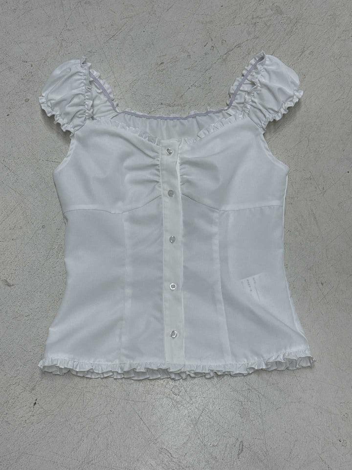 Damen Crop-Oberteil mit Rüschen und Knopfdetails Drune