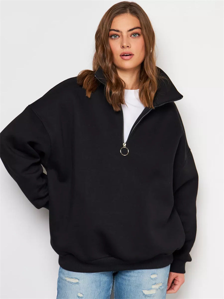 Damen Oversized Kapuzenpullover mit hohem Kragen und Reißverschluss Drune