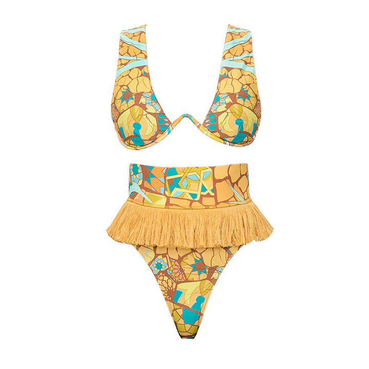 Damen Bikini-Set mit fransigem Saum und kreativem Muster Drune