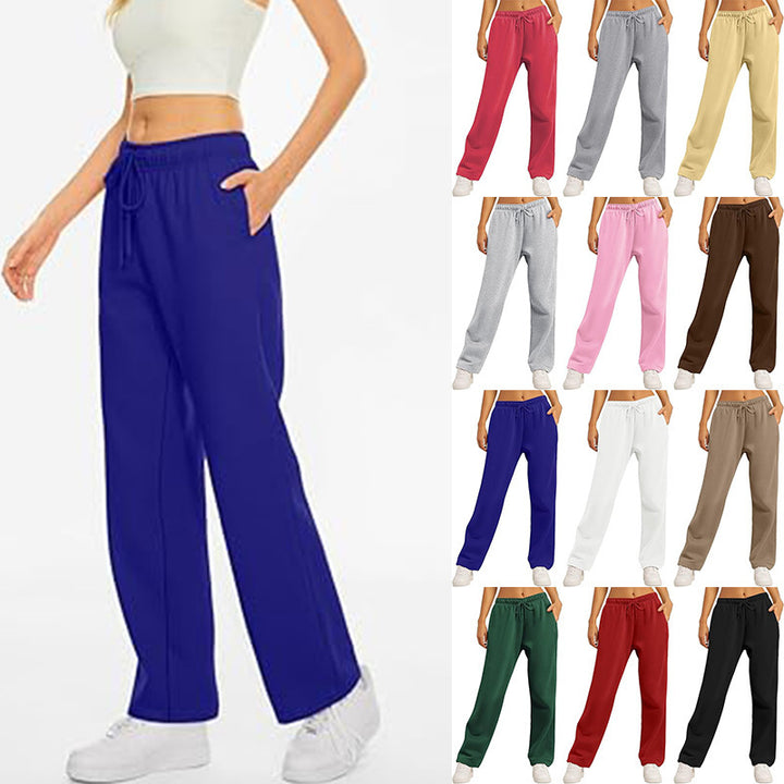 Damen nan hochwertige Relax-Hose mit hoher Taille, geradem Bein und integrierten Eingrifftaschen Drune
