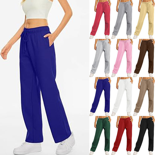 Damen nan hochwertige Relax-Hose mit hoher Taille, geradem Bein und integrierten Eingrifftaschen Drune