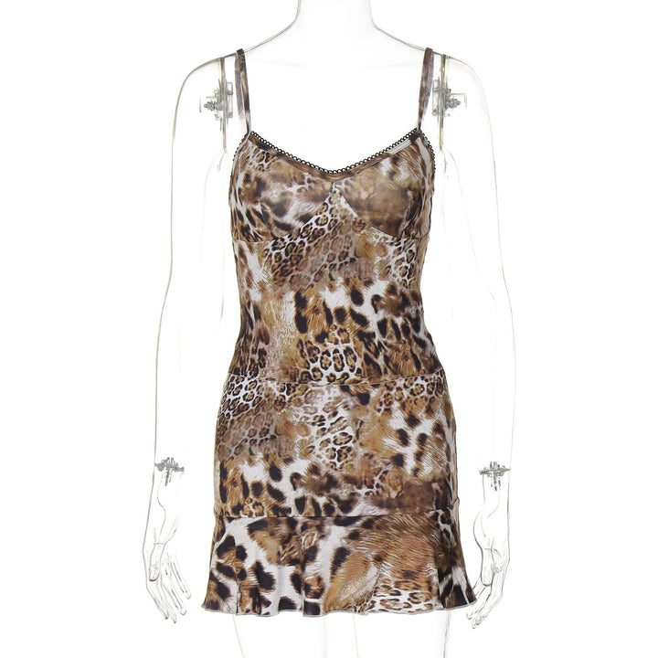 Damen Minikleid mit aufregendem Leopardenmuster und Spitzenbesatz Drune