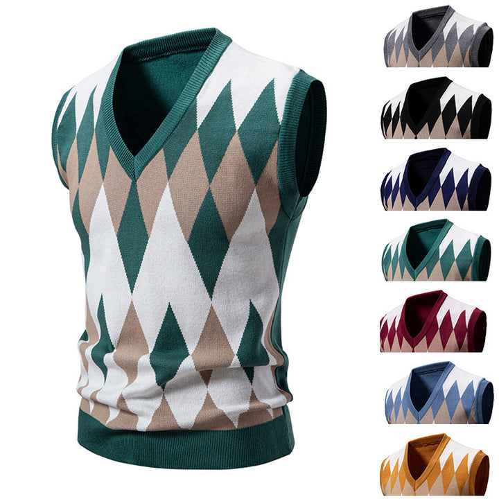 Herren stylischer ärmelloser Pullover im modernem Rautendesign Drune