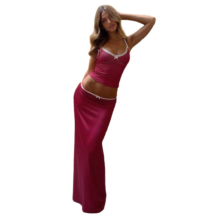 Damen Elegantes Maxikleid mit zarter Spitze und raffinierten Trägern Drune