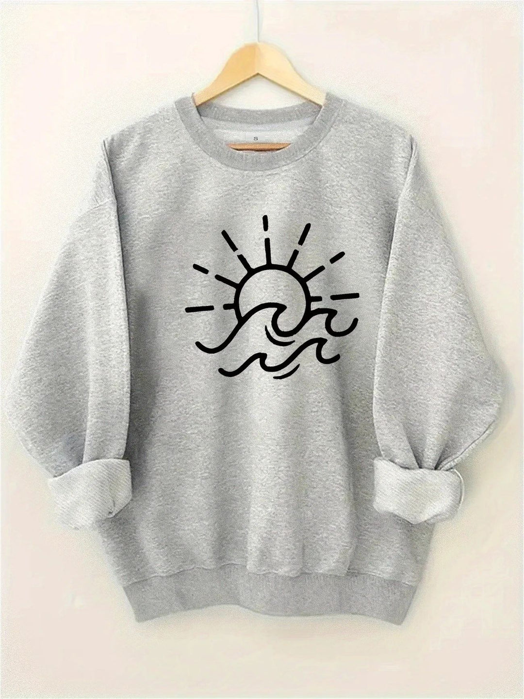 Damen Sweatshirt mit kreativem Sonnen- und Wellenmotiv Drune