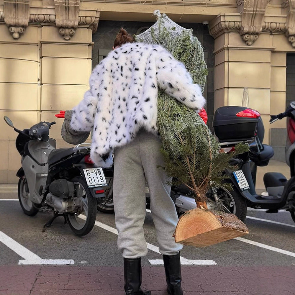 Damen Kunstpelzjacke mit modernem Tierdruck Drune