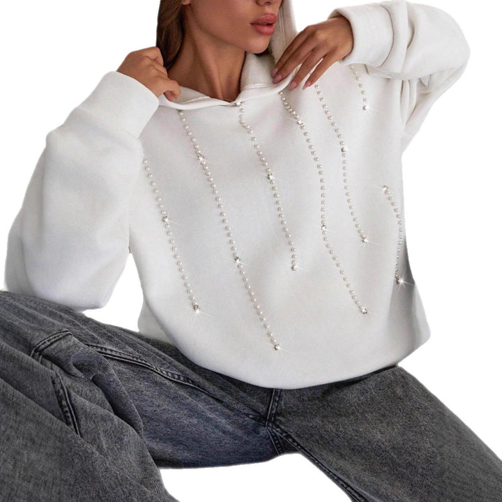Damen Oversized Kapuzenpullover mit eleganten Perlenakzenten Drune