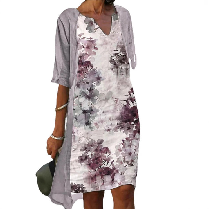 Damen Freizeitkleid mit floralem Muster und V-Ausschnitt Drune