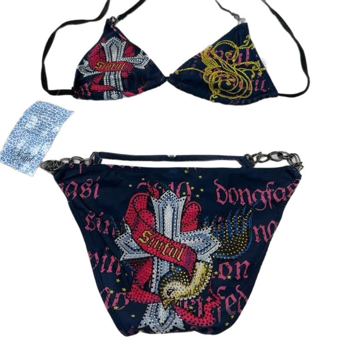 Damen Triangel-Bikini mit auffälligem Grafikumrandung Drune