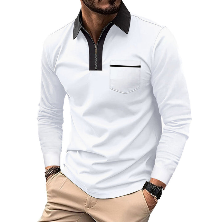 Herren Modisches Langarm-Polohemd mit Reißverschluss und Brusttasche Drune