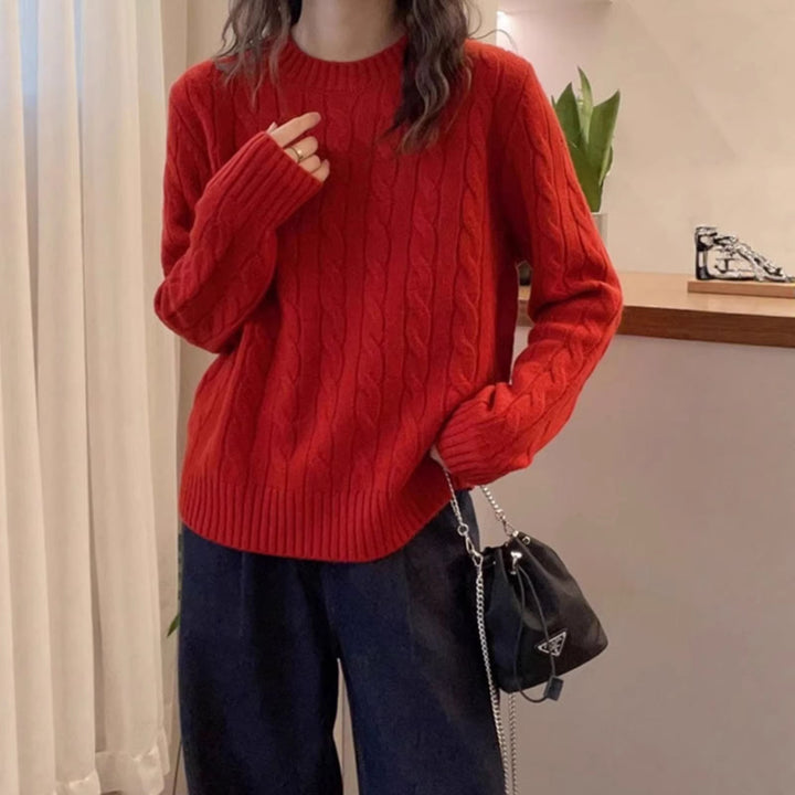 Damen Strickpullover mit dekorativem Kabelmuster Drune