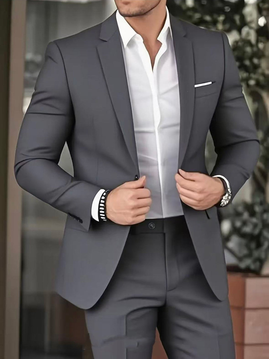Herren nan schlanker Modern-Fit Anzug mit schmalem Revers und körpernaher Silhouette Drune