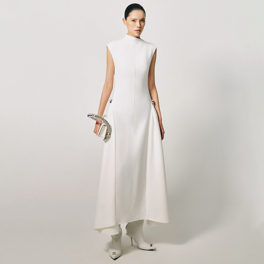 Damen elegantes bodenlanges Kleid mit außergewöhnlichem Kragen und innovativer Silhouette Drune