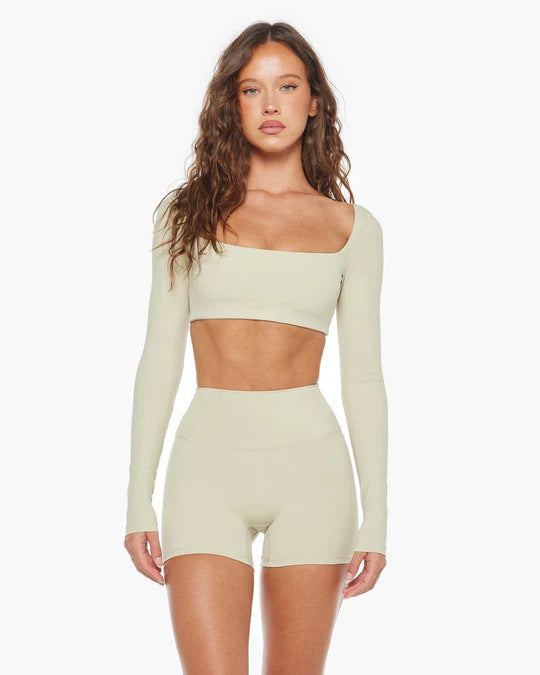 Damen Sportliches Langarm Crop-Top Drune