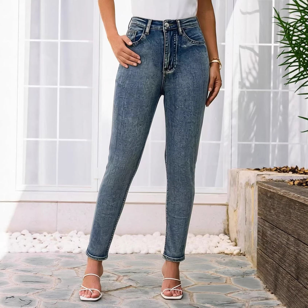 Damen Slim-Fit Jeans mit modernem Used-Effekt und hoher Taille Drune