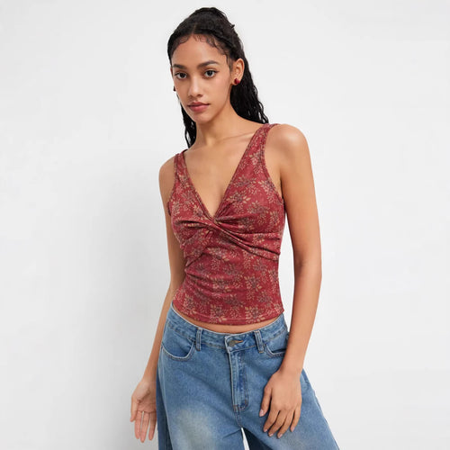Damen Dekoratives Floral Top mit Raffungen Drune