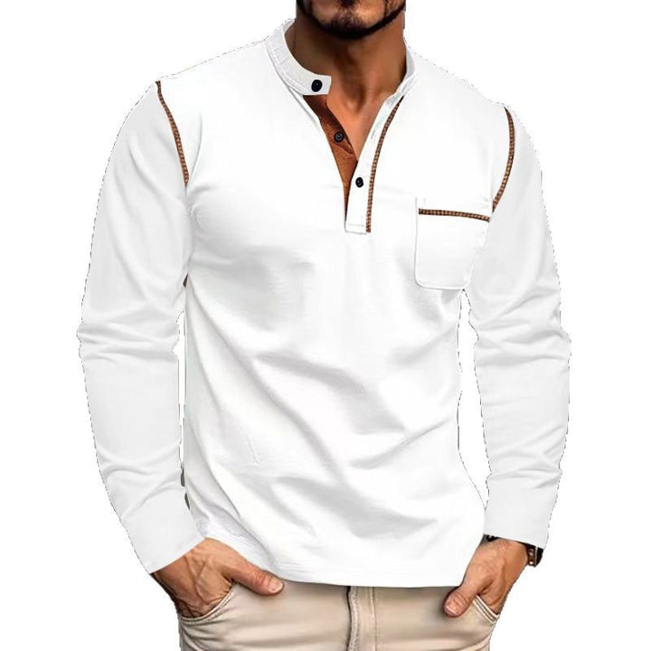 Herren nan legeres Langarm-Henleyshirt mit Stehkragen Knopfleiste und Brusttasche Drune
