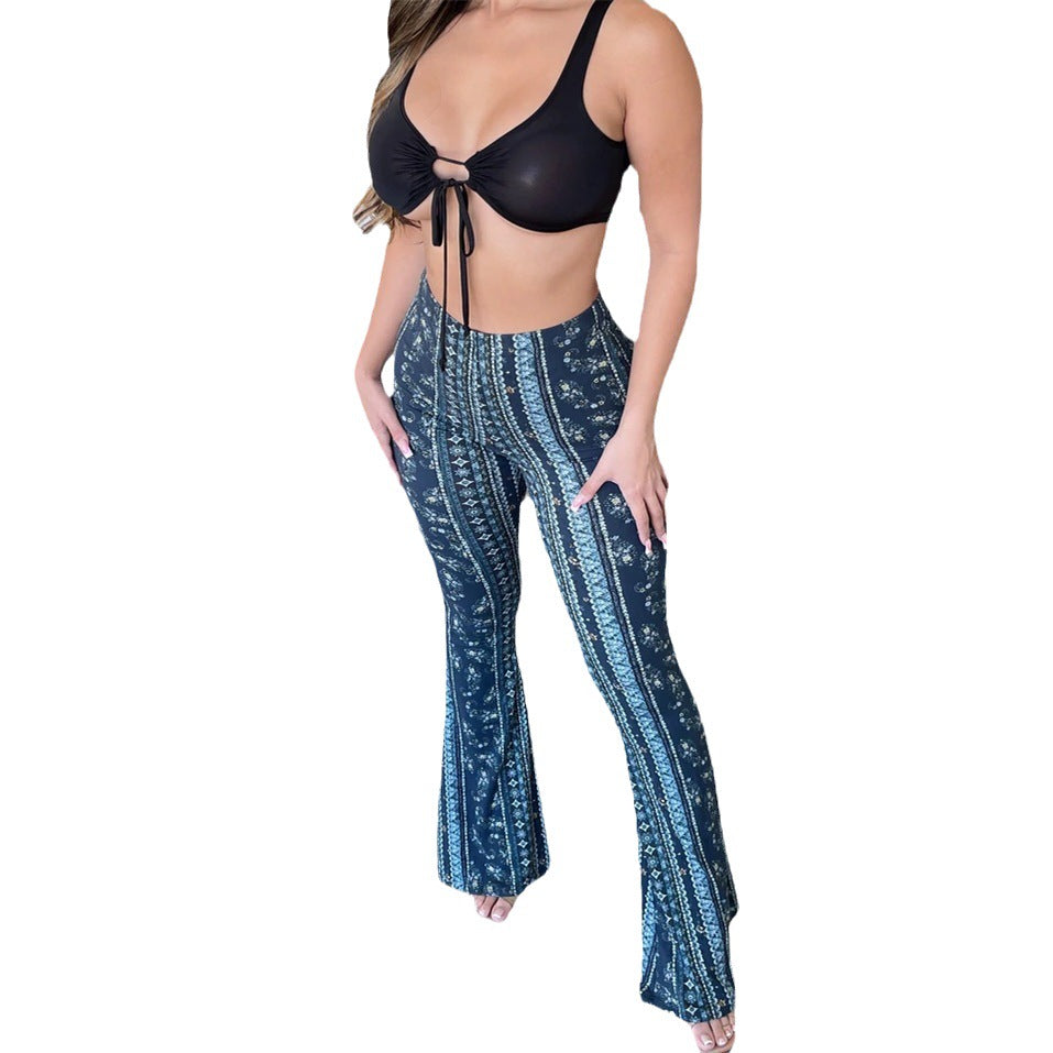 Damen Schlaghose mit kreativem Ethnomuster und hoher Taille Drune