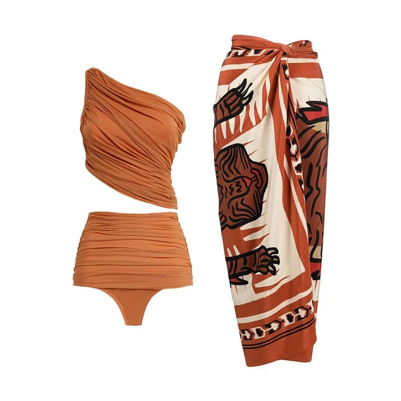 Damen Hochtaillierter Bikini mit asymmetrischem Oberteil und Wickelrock Drune