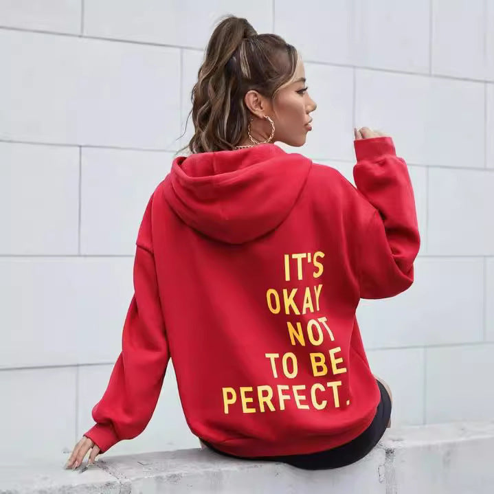 Damen Kapuzenpullover mit motivierendem Schriftzug und kuscheligem Innenfutter Drune