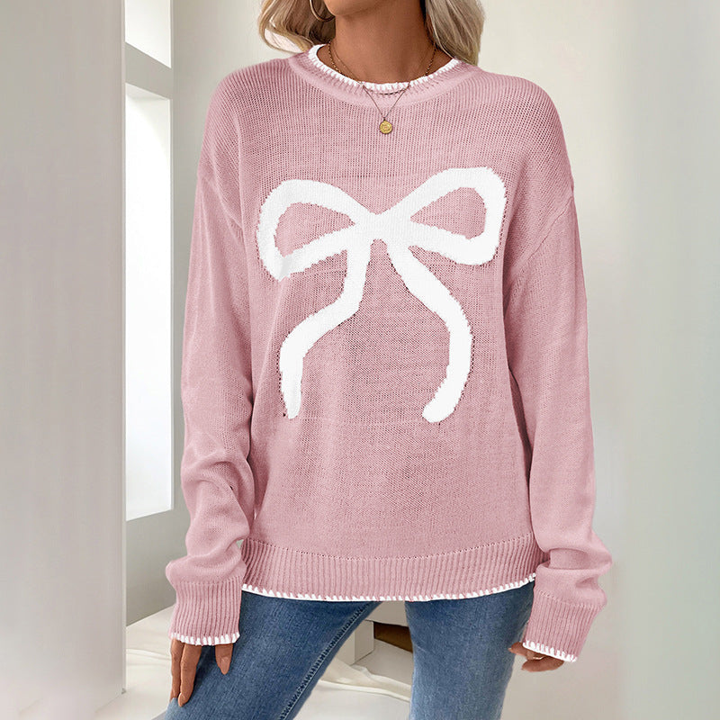 Damen lässiger Pullover mit verspieltem Schleifen-Design und hohem Kragen Drune
