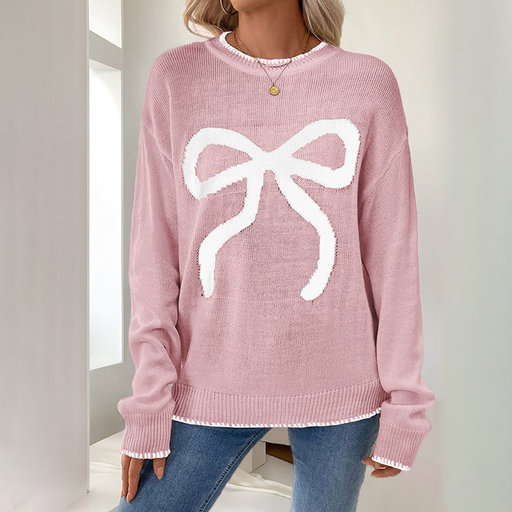 Damen lässiger Pullover mit verspieltem Schleifen-Design und hohem Kragen Drune