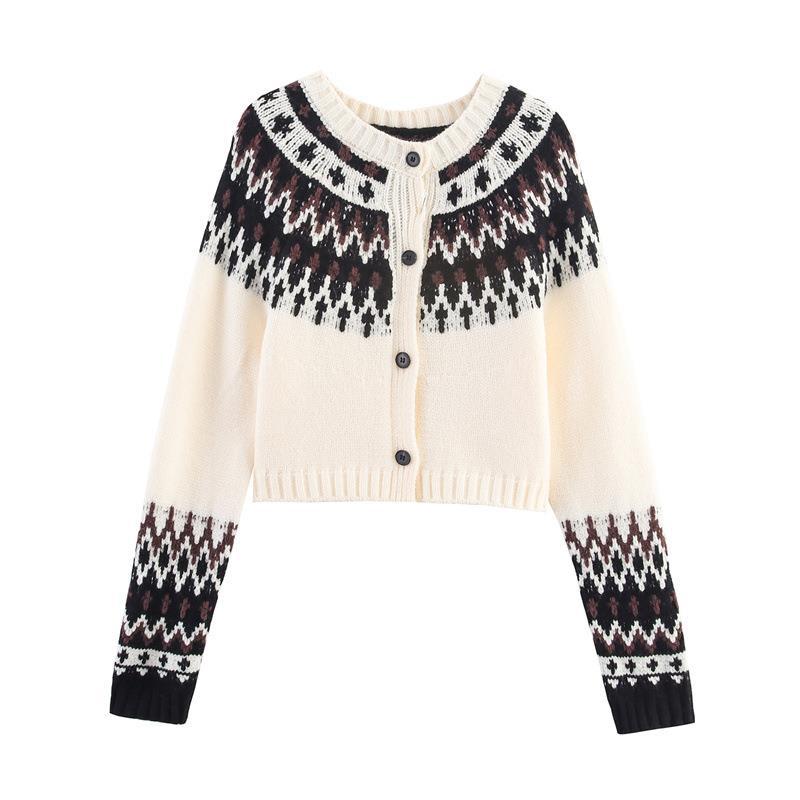 Damen gestrickte Winterjacke mit traditionellem Muster und Knöpfen Drune
