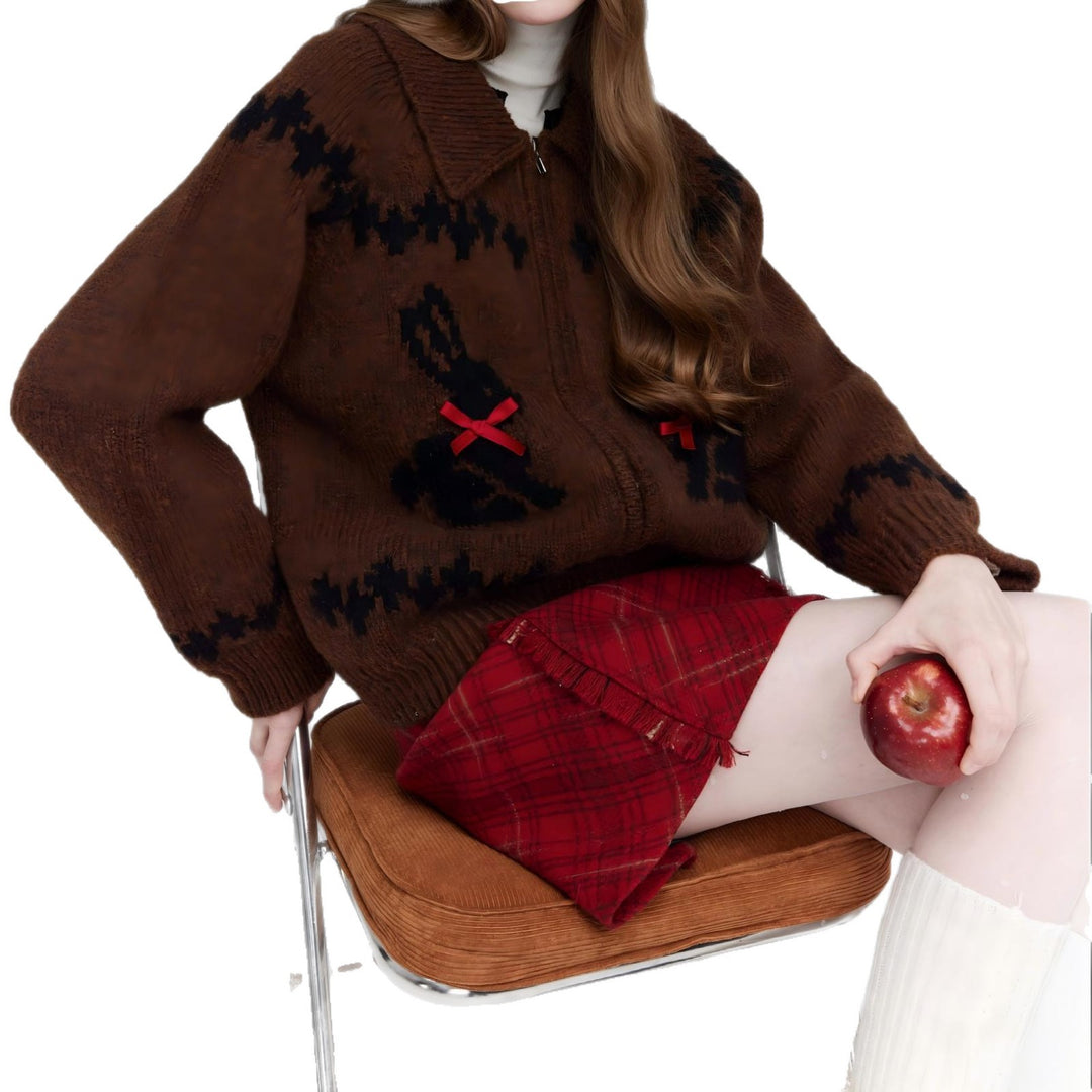 Damen Strickjacke mit einzigartigem Motiv und farblichen Akzenten Drune