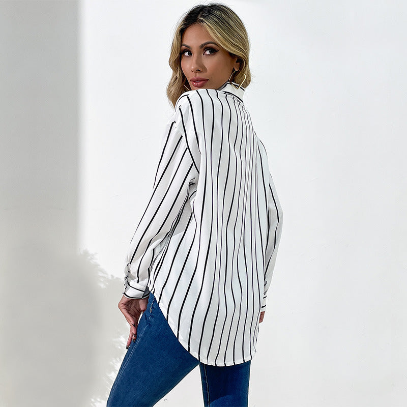 Damen gestreifte Bluse mit modischen Details und eleganter Passform Drune