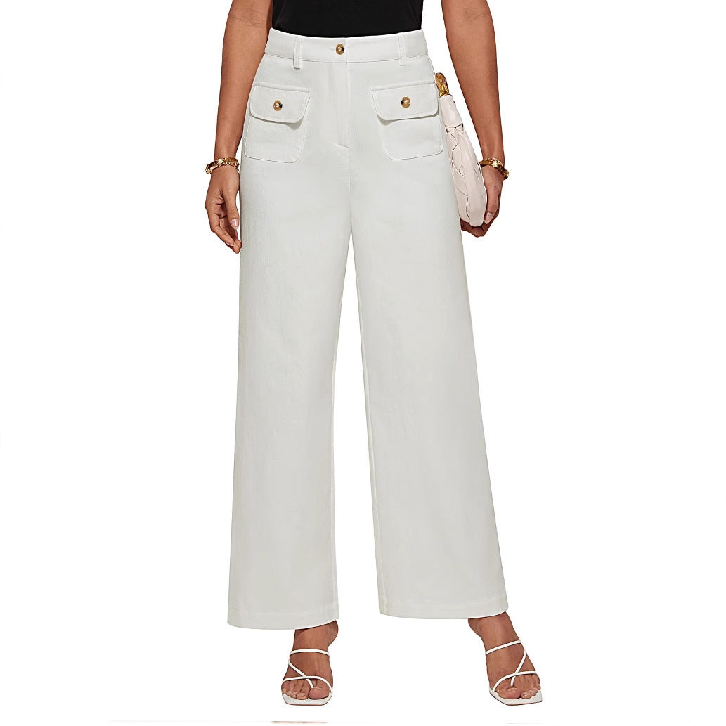 Damen Weit geschnittene Cargo-Hose mit praktischen Taschen und hohem Bund Drune