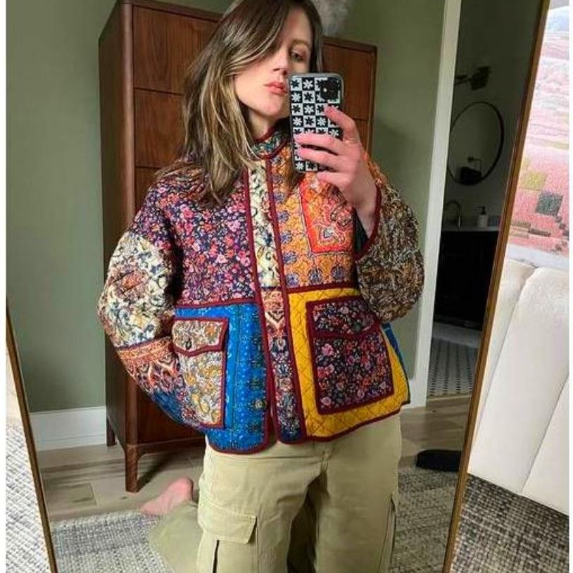 Damen Quilted Jacke mit buntem Patchwork-Design und praktischen Taschen Drune