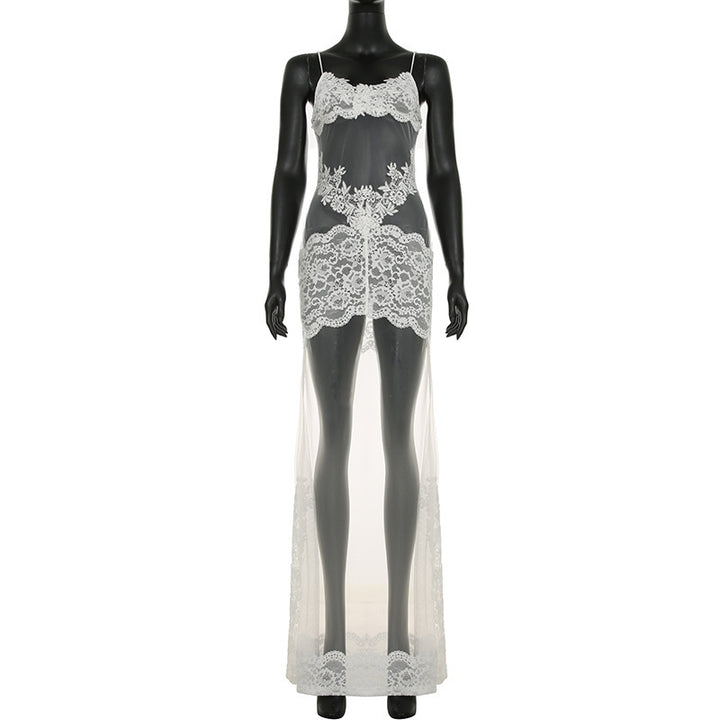 Damen Spitzen-Strandkleid mit elegantem Rückenausschnitt und schwingendem Saum Drune