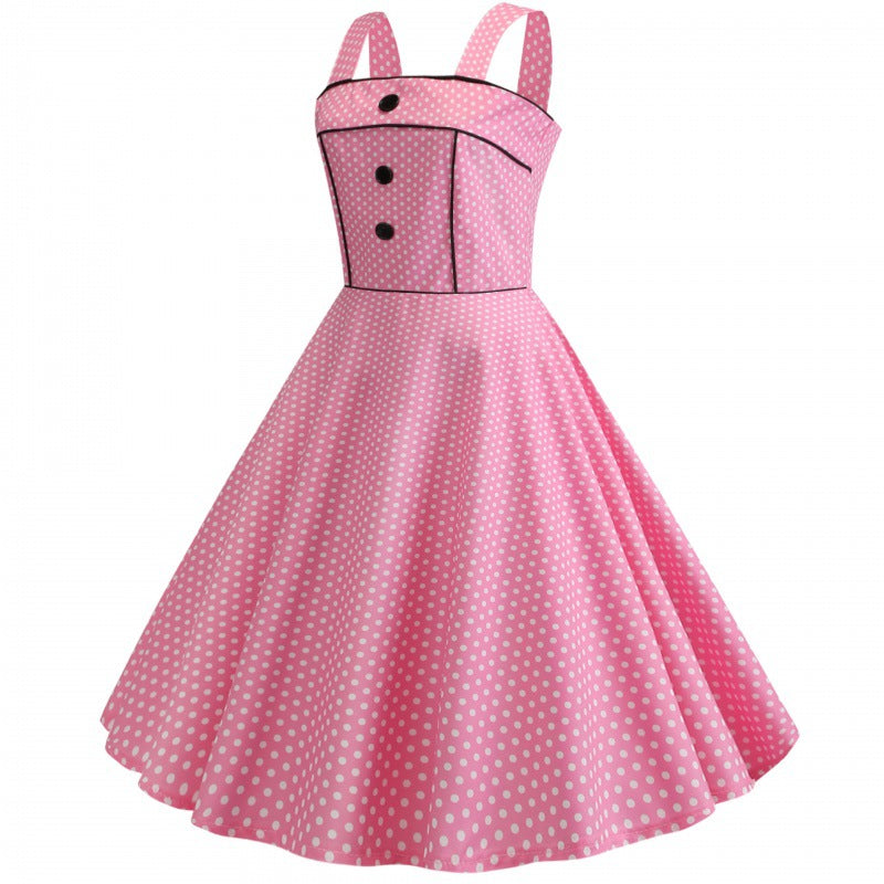 Damen Swingkleid mit Punkten und elegantem Taillengürtel Drune
