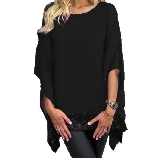 Damen modisches Poncho-Oberteil mit elegantem Spitzenabschluss Drune