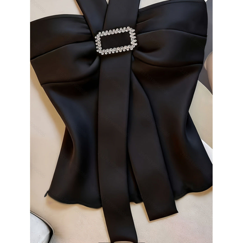 Damen Elegantes Top mit schickem Krawattendesign und funkelndem Schmuckdetail Drune