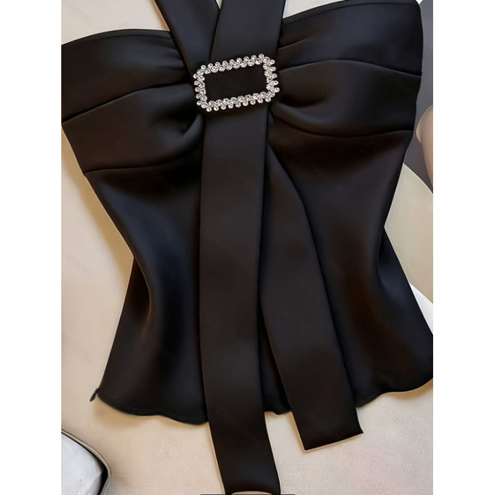 Damen Elegantes Top mit schickem Krawattendesign und funkelndem Schmuckdetail Drune