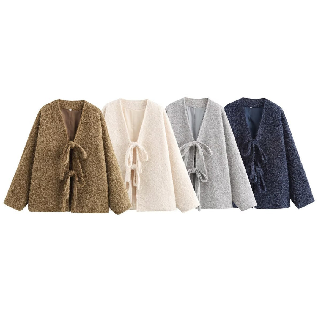 Damen Kuschelige Oversized Weste mit Bindebändern und anschmiegsamem Material Drune
