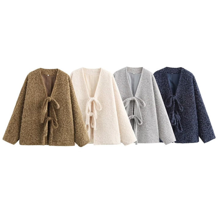 Damen Kuschelige Oversized Weste mit Bindebändern und anschmiegsamem Material Drune