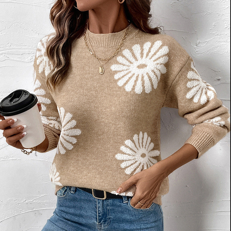 Damen gemütlicher Strickpullover mit floralem Muster Drune
