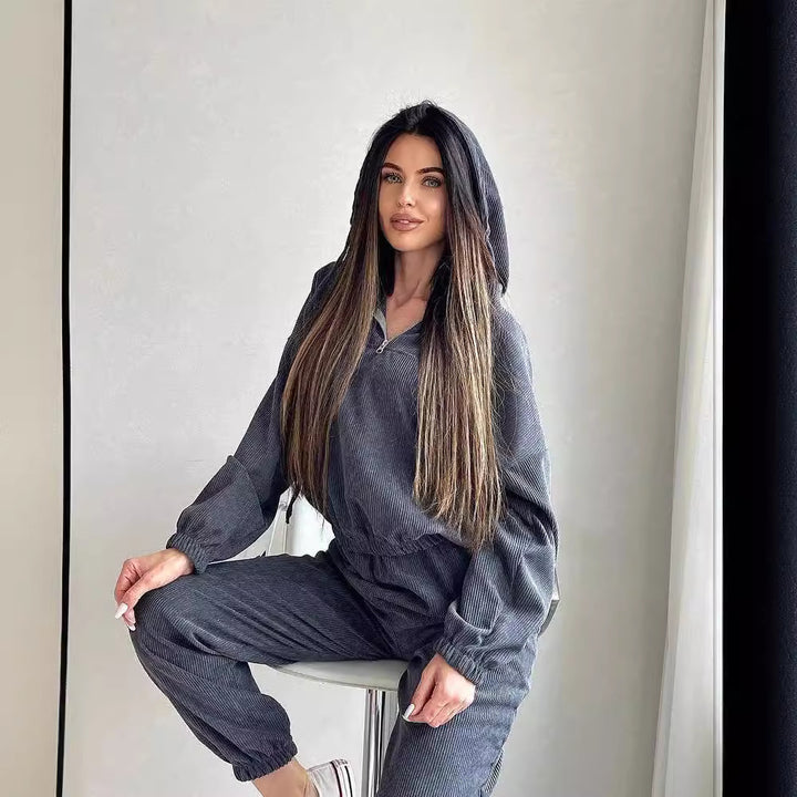 Damen Lässiger Kapuzenpullover mit Rippstruktur Drune